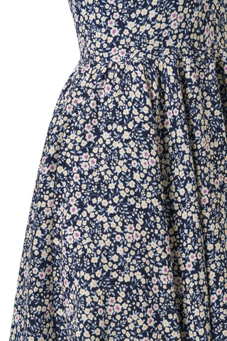 Harlow Navy-Yellow Small Floral Print Dress - Premium Cotton