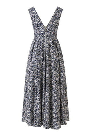Harlow Navy-Yellow Small Floral Print Dress - Premium Cotton