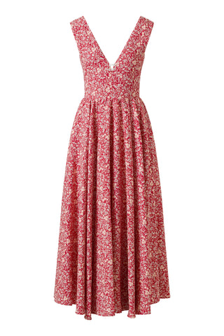 Harlow Red-Yellow Small Floral Print Dress - Premium Cotton