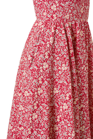 Harlow Red-Yellow Small Floral Print Dress - Premium Cotton