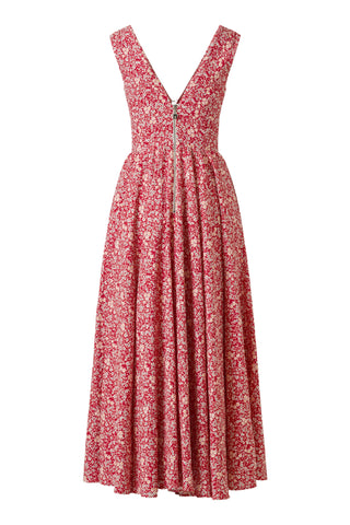Harlow Red-Yellow Small Floral Print Dress - Premium Cotton