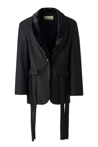 Ophelia Wool Blazer with Removable Faux Fur – Black
