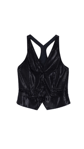 TwirlMosaic Velvet Vest – Black