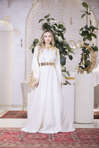 Mystic Gold Embellished A-Line Gown – White