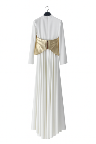 Satin Gown with Metallic Corset – White
