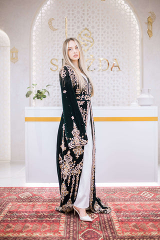 Eclipse Velvet Embellished Kaftan – Dark Green