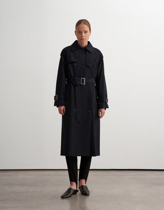 Classic Belted Cotton Trench Coat – Navy