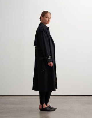 Classic Belted Cotton Trench Coat – Navy
