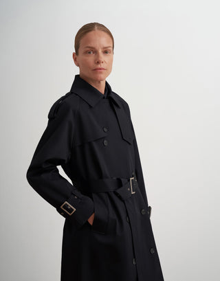 Classic Belted Cotton Trench Coat – Navy
