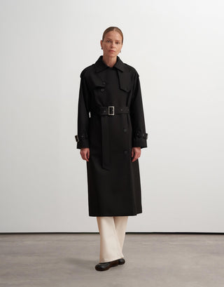 Classic Belted Cotton Trench Coat – Black