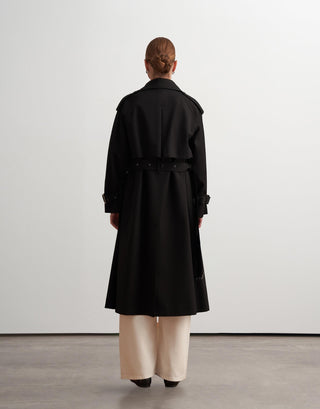 Classic Belted Cotton Trench Coat – Black
