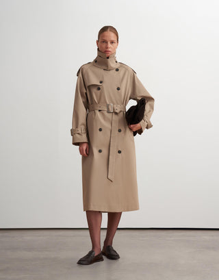Classic Belted Cotton Trench Coat – Beige