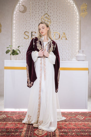 Moon Cascade Embellished Velvet Kaftan – Plum