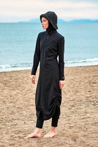 Woven Black Burkini Modest Swimwear M2415