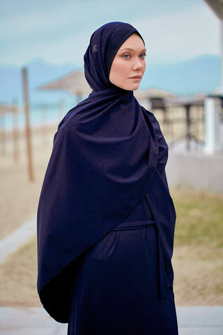 Navy Woven Practical Shawl Cap B2404