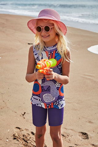 Marina Lycra Modest Swimwear for Girls - Colorful/Navy Blue - K2407