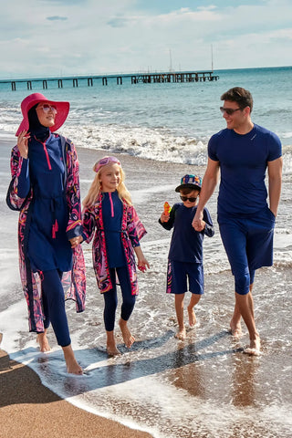 Marina Parachute Girls Modest Swimsuit - Colorful/Navy Blue - K2402