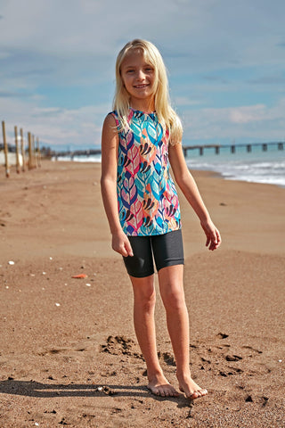 Marina Girls Modest Swimwear - Colorful/Navy Blue - K2404