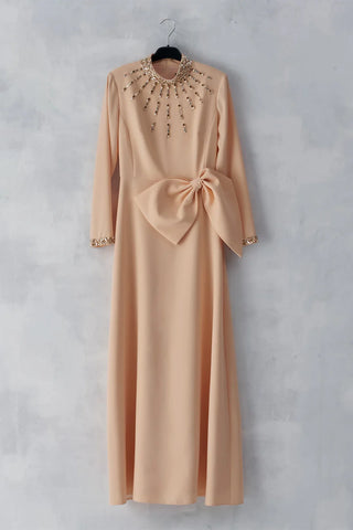 Embellished Bow Detail Evening Gown – Peach