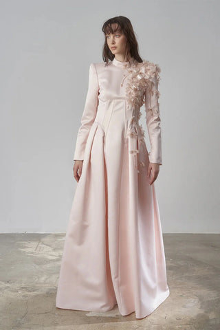 3D Floral Corset-Detail Evening Gown – Powder