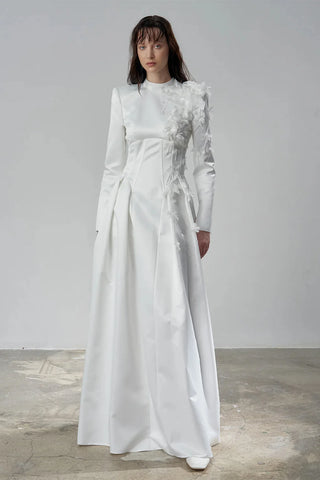 3D Floral Corset-Detail Evening Gown – Ivory