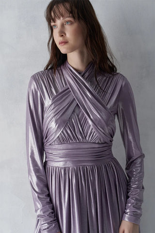 Draped Cross-Band Evening Gown – Lilac