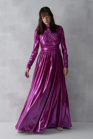 Draped Cross-Band Evening Gown – Fuchsia