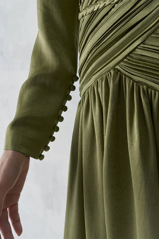 Ruched Waist Draped Long Evening Dress - Khaki