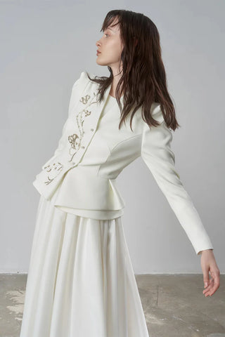 Beaded Embellished Dress & Jacket Evening Set – Cream