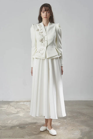 Beaded Embellished Dress & Jacket Evening Set – Cream