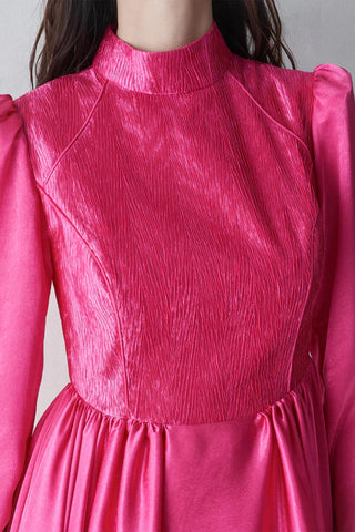 High Neck Textured Bodice Evening Gown – Fuchsia