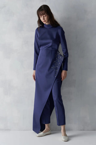 Embellished Asymmetric Tunic & Pants Set – Navy