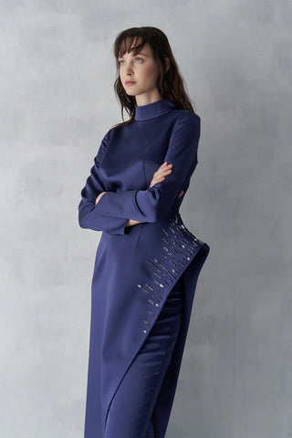 Embellished Asymmetric Tunic & Pants Set – Navy