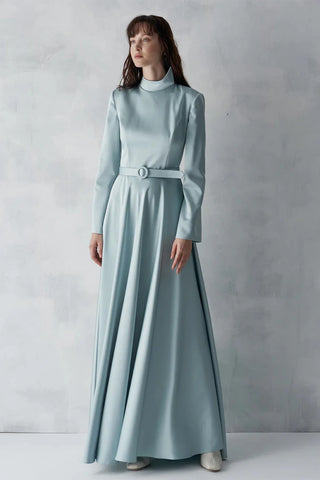 Satin Gown with Metallic Corset – Mint