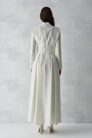 Draped Waist Long Evening Dress - Ivory