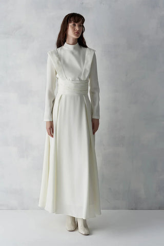 Draped Waist Long Evening Dress - Ivory