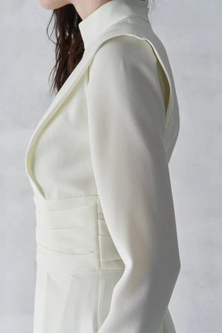 Draped Waist Long Evening Dress - Ivory