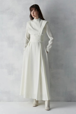 Draped Waist Long Evening Dress - Ivory
