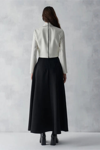 Floral Embroidered Blouse & Skirt Set – White/Black