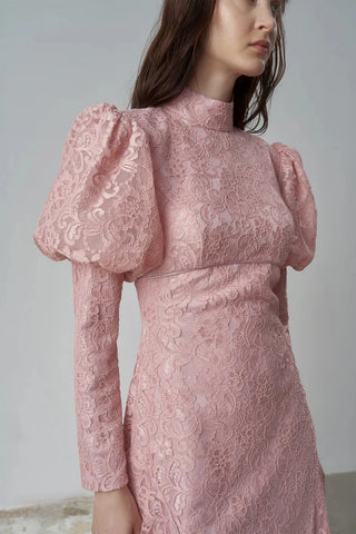 Lace Puff Sleeve Vintage Evening Gown – Powder