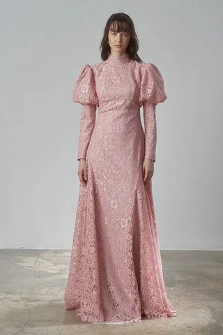 Lace Puff Sleeve Vintage Evening Gown – Powder