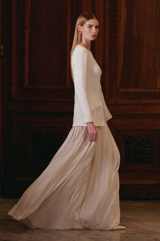 Asymmetric Pleated Evening Dress – Cream