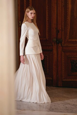 Asymmetric Pleated Evening Dress – Cream