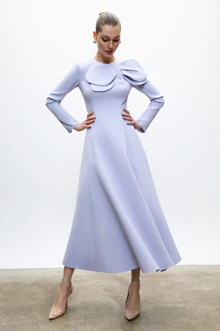 Asymmetrical Bow Midi Dress – Lilac