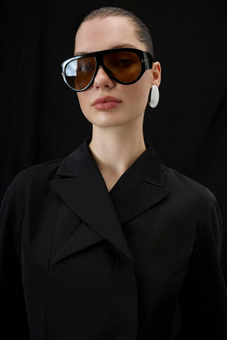Structured Collar Jacket & Pleated Skirt Set – Black