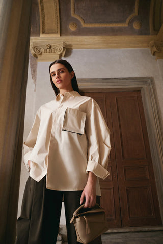 Oversized Shirt with Pocket Detail – Cream