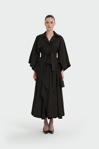 Pleated Asymmetric Cut Skirt - Brown