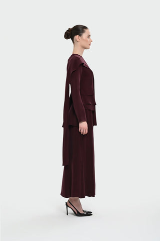 Asymmetric Draped Blouse & Wide-Leg Trouser Set - Burgundy