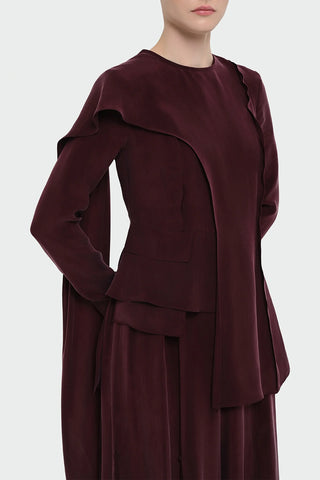 Asymmetric Draped Blouse & Wide-Leg Trouser Set - Burgundy