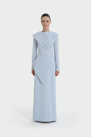 Asymmetric Strip Detail Evening Dress - Baby Blue